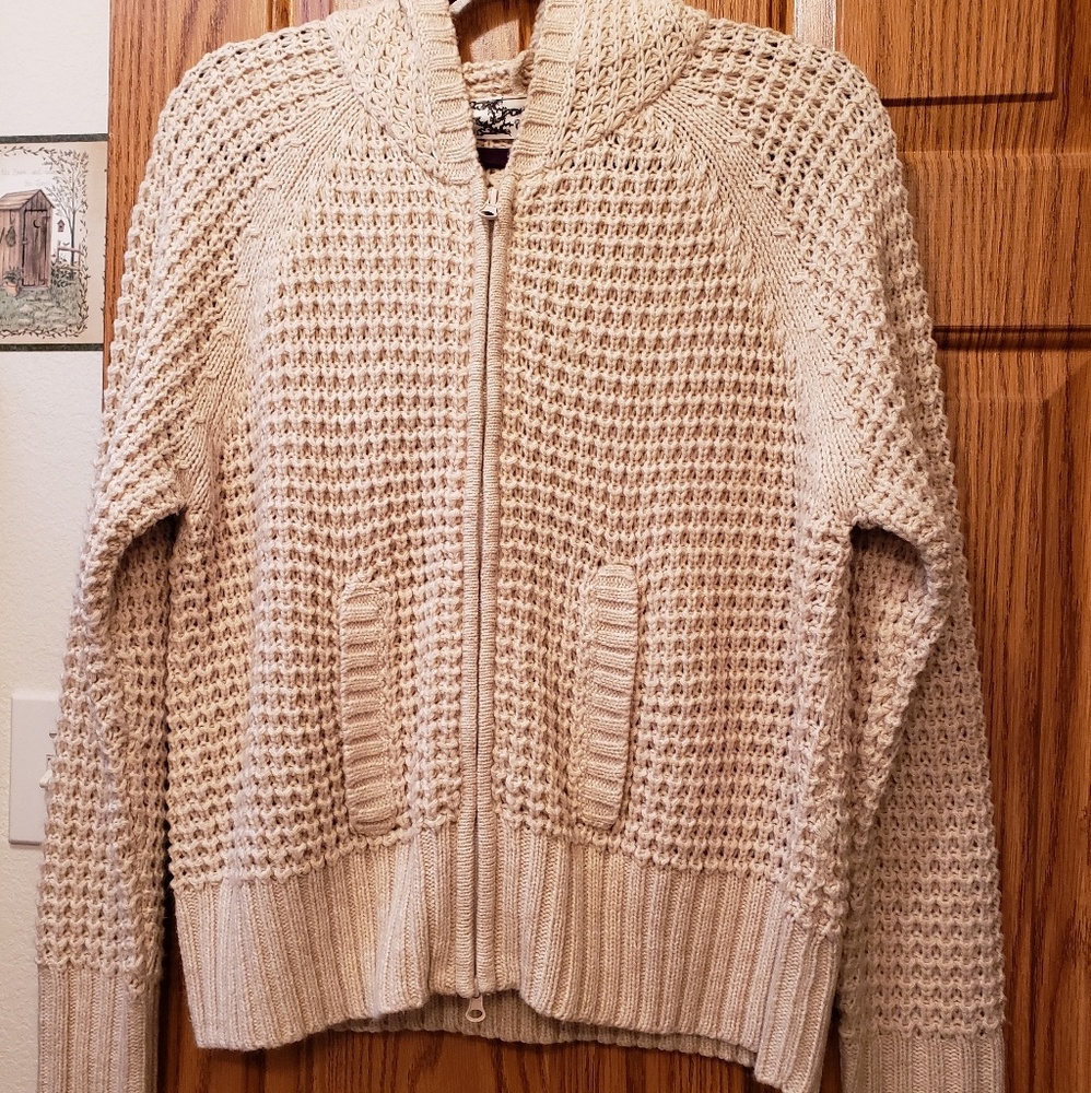 Beige Tiara Knit hooded zip front sweater